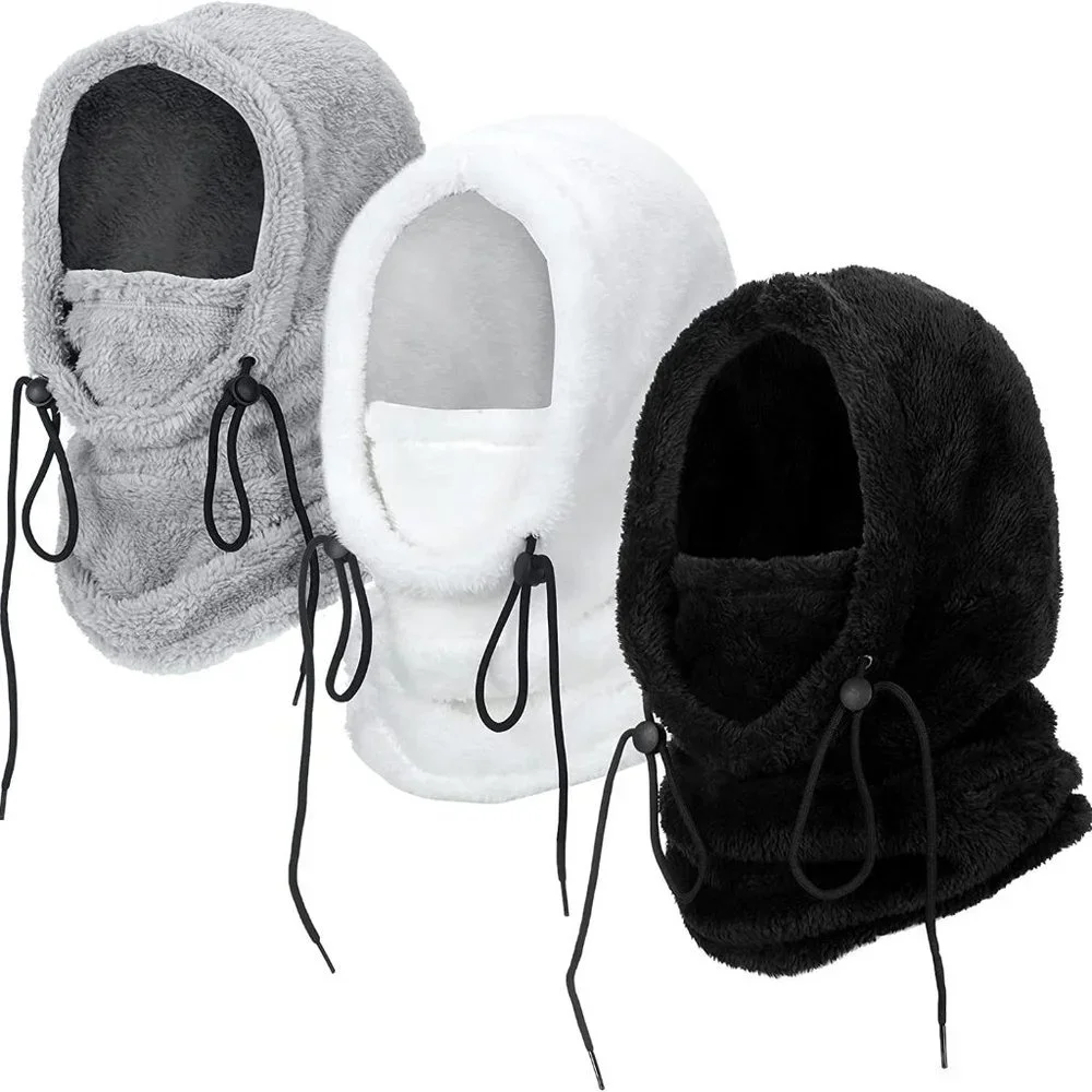 3 Pieces Unisex Winter Face Mask Beanie Hood Warm Face Cover Hat Scarf